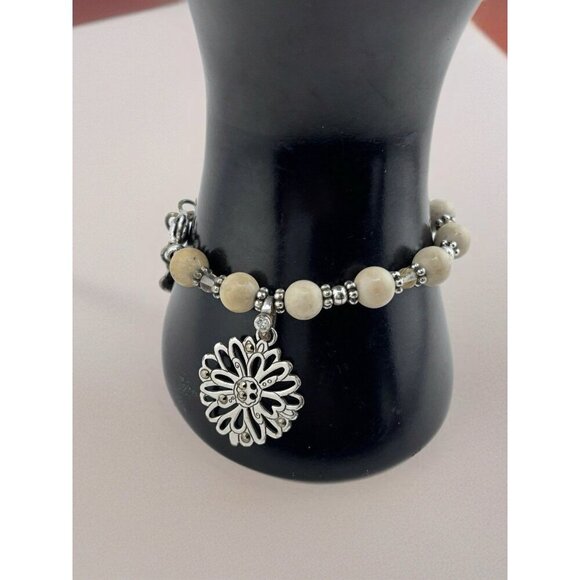 Brighton Silver Beaded Charm Bracelet Beautiful Tan Beads. - Picture 3 of 6